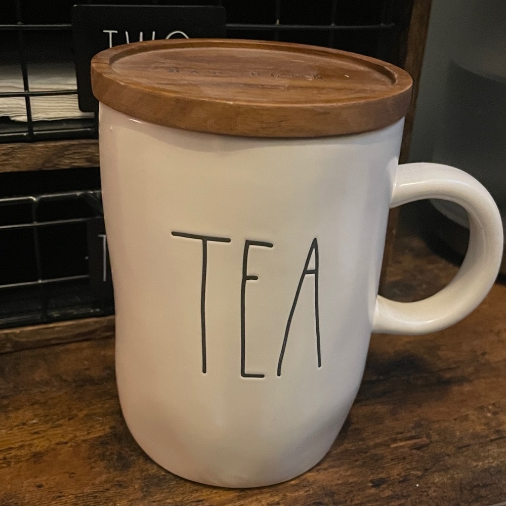 Rae Dunn White Mug with Wooden Lid